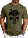 Mens Viking Skull Graphic T Shirt Slim Fit Cotton Tee Nordic Gothic Short Sleeve Casual Streetwear