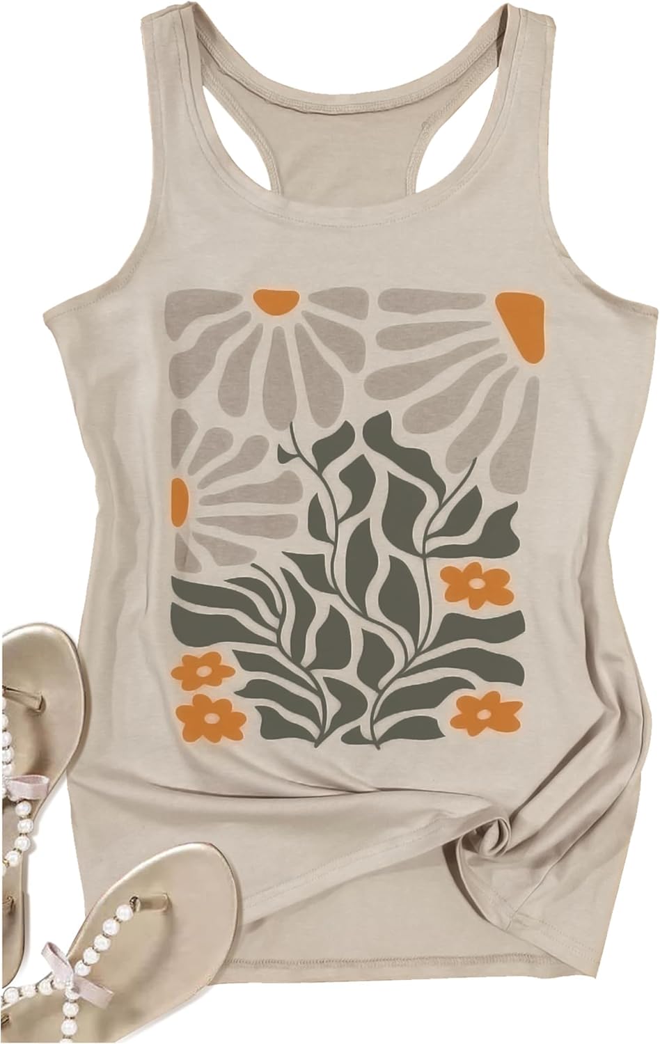 Womens Boho Floral Tank Tops Vintage Mandala Racerback Tank Summer Short Sleeve Tank Cute Graphic Tank Tops