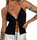 Women Front Tie Top Y2k Halter Neck Flowy Summer Going Out Tank Top Streetwear