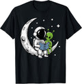 Astronaut Reading Book to Alien Moon Space Astronomy T-Shirt