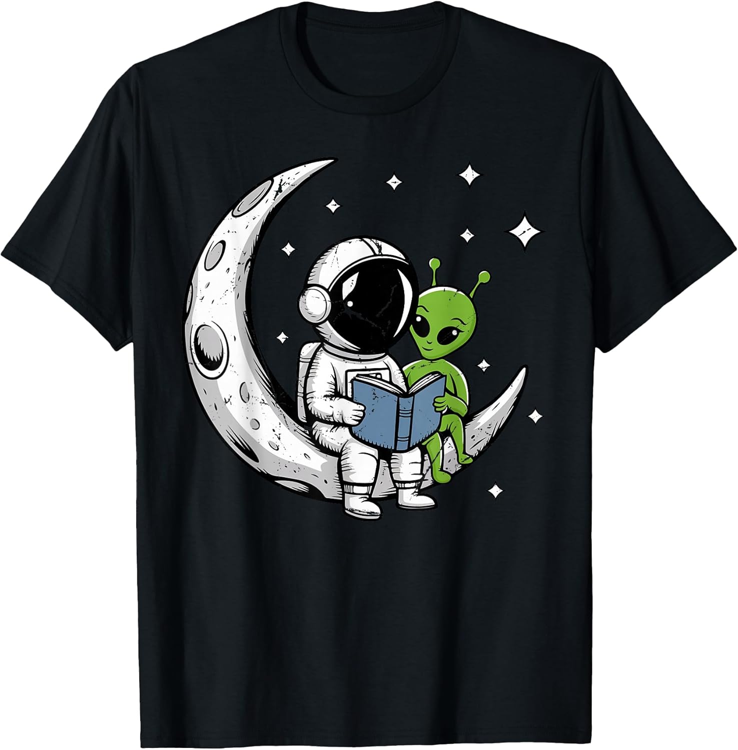 Astronaut Reading Book to Alien Moon Space Astronomy T-Shirt
