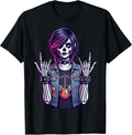 Goth Skeleton Girl Rock Guitar Punk Skull Art Rock'n Roll T-Shirt