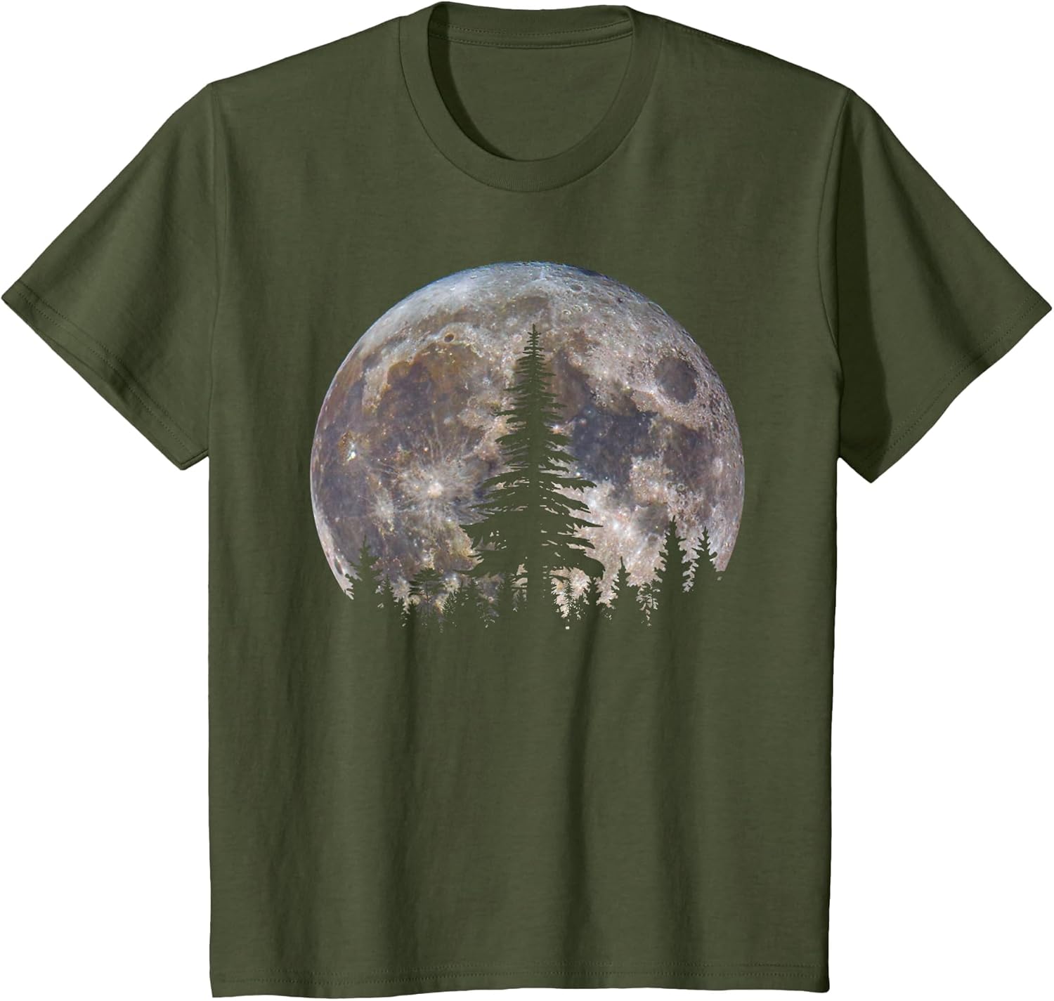 Retro Full Moon Vintage Forest Nature Minimalist Pine Tree T-Shirt