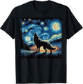 Wolf Starry Night Van Gogh Funny Art Meme Men Women Kids T-Shirt