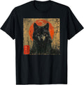 Wolf and Red Sun Japanese Style Dark Forest Art T-Shirt