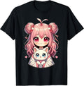 Cute Anime Cats Lover Kawaii Manga Otaku Anime Girl Pink T-Shirt