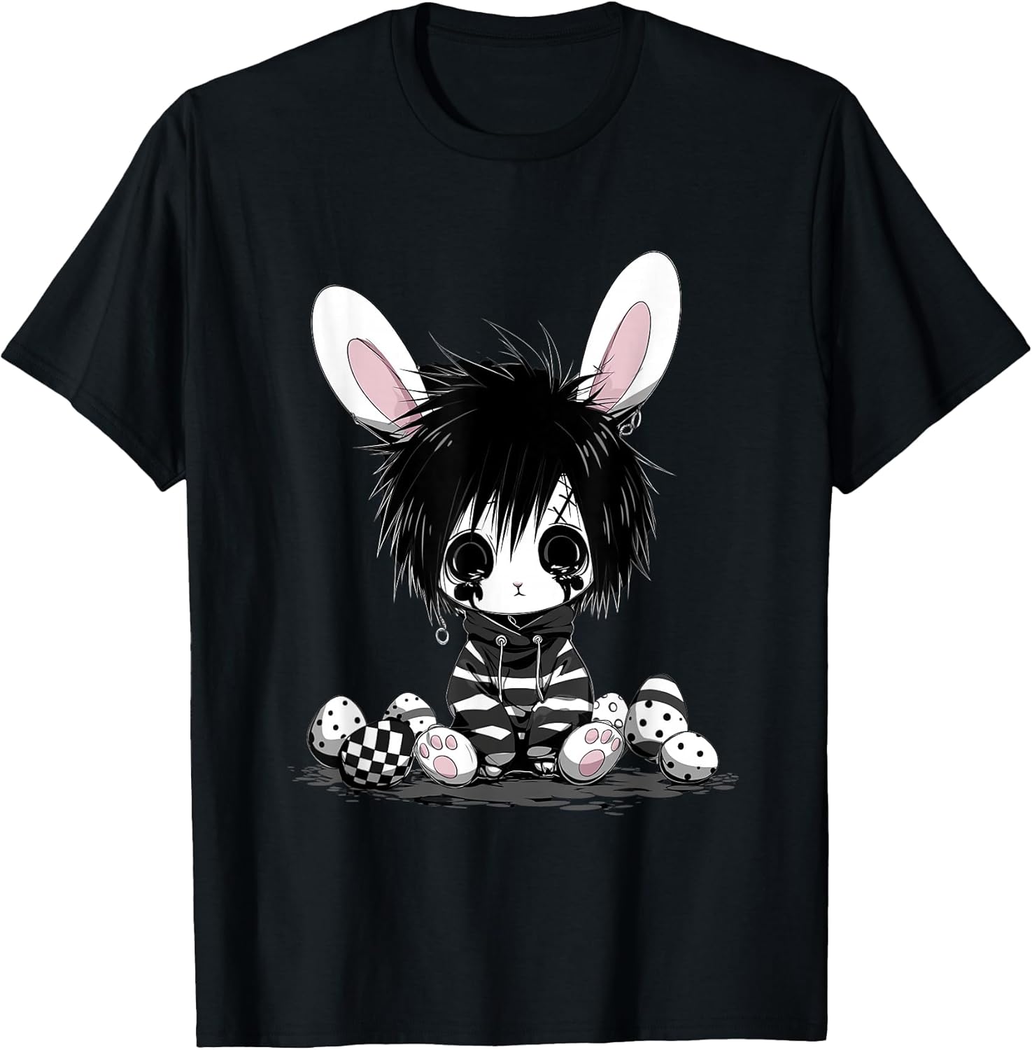 Emo Goth Black Easter Bunny K-Pop Boy Girl Teen Grunge Punk T-Shirt