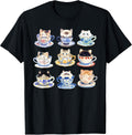 Watercolor Cute Kitten On Teacups Cat Lover Aesthetic Floral T-Shirt