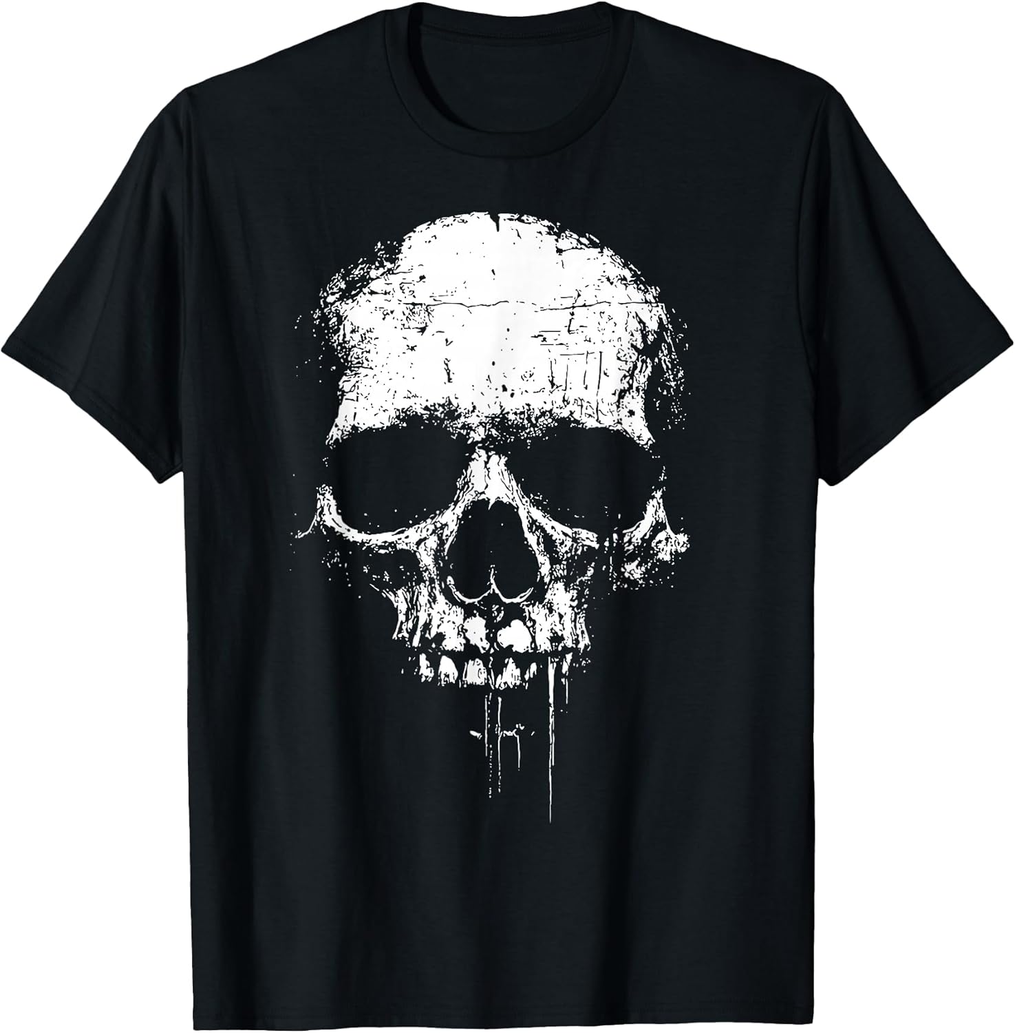 Skull Grunge Black White Art Graphic Women Men T-Shirt