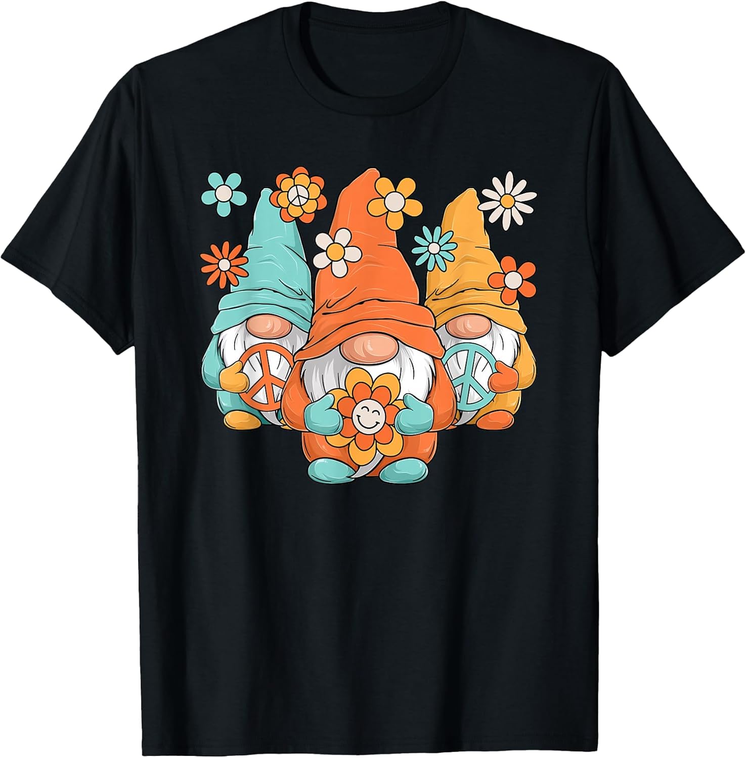 Hippie Gnomes Groovy Peace 60s 70s Funny Retro Gnome T-Shirt