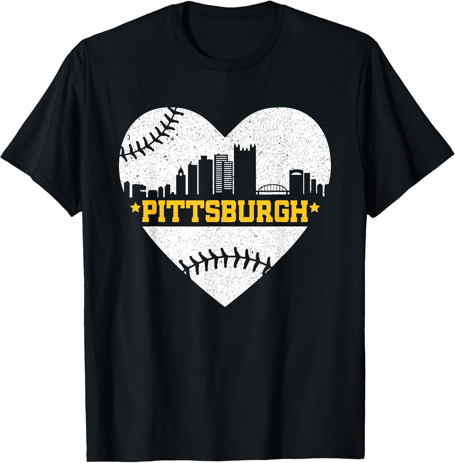 Pittsburgh Lovers Skyline Retro Baseball Heartbeat Men Women T-Shirt
