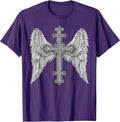 Gothic Cross and Angle Wings Graphic Punk Style Mens Womens T-Shirt
