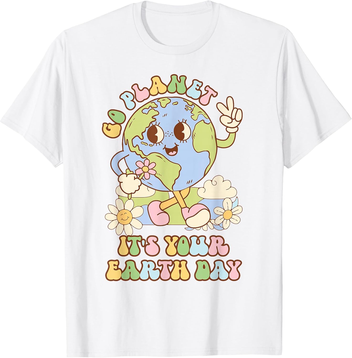 Go Planet Its Your Earth Day 2026 Teacher Kids Retro Earth T-Shirt