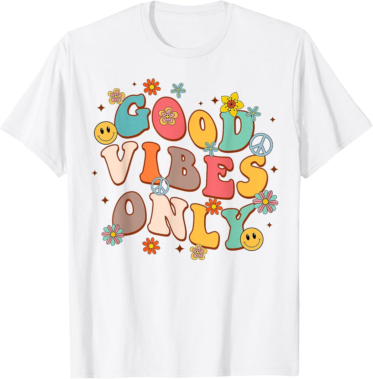 Good Vibes Only Peace Sign Love 60s 70s Retro Groovy Hippie T-Shirt