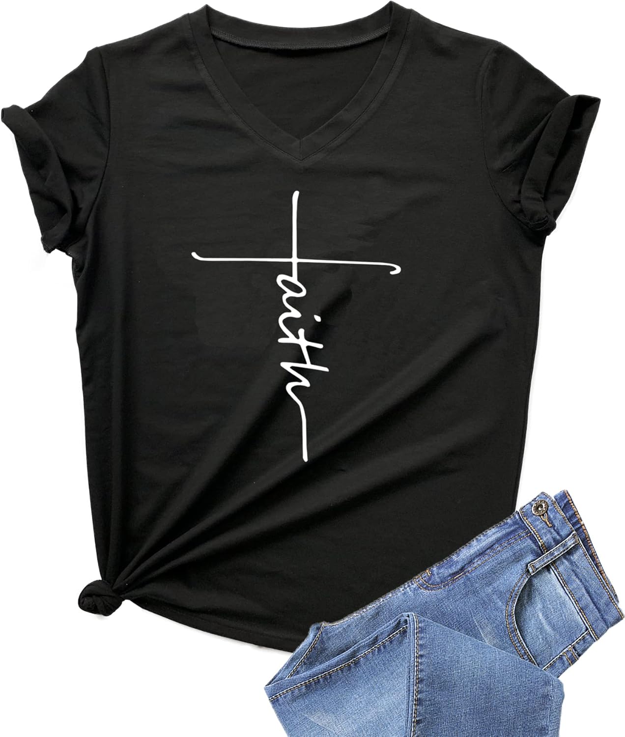 Women's V-Neck Summer Casual Letters Printed Short Sleeves Graphic T-Shirt