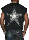 Men's Glitter Rhinestone Shirt Star Tank Top Crewneck Cap Sleeve Vest Tops Streetwear