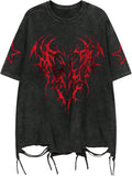 Men Ripped Graphic Tees Short Sleeve Drop Shoulder Grunge Punk Oversized Tshirts Emo Scene Clothes Streetwear