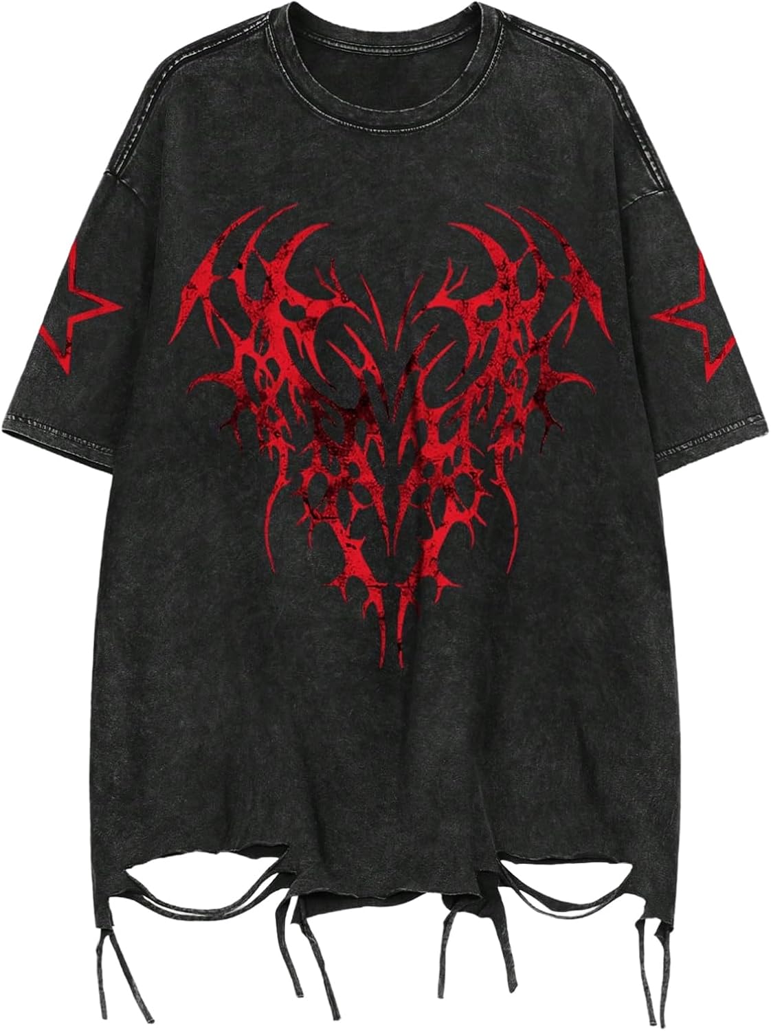Men Ripped Graphic Tees Short Sleeve Drop Shoulder Grunge Punk Oversized Tshirts Emo Scene Clothes Streetwear