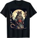 Vintage Samurai cat tee Japanese Ninja Art Aesthetic T-Shirt