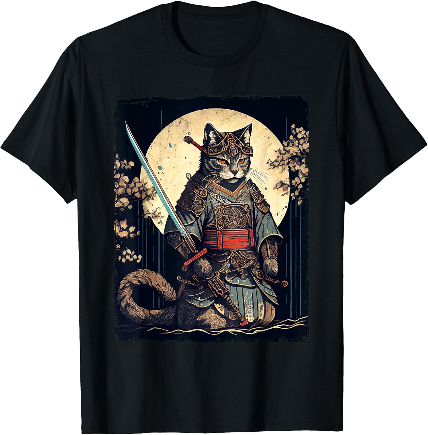 Vintage Samurai cat tee Japanese Ninja Art Aesthetic T-Shirt
