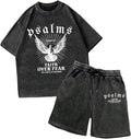 Men's Y2k 2 Piece Vintage Outfits Punk Grunk Graphic Wash Short Sleeve T-Shirt and Drawstring Shorts Streetwear
