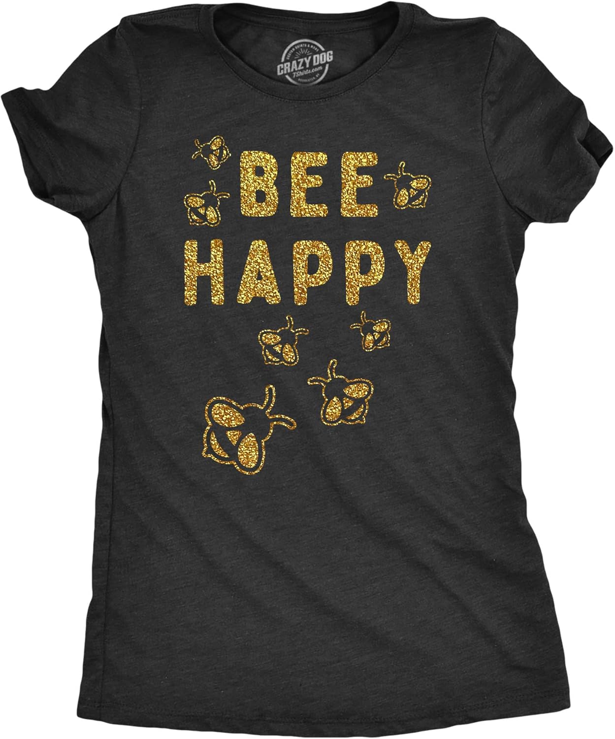 Womens Bee Happy Glitter T Shirt Cute Earth Day Bee Graphic Novelty Tee for Ladies