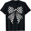 Coquette Bow Black White Checkered Pattern T-Shirt