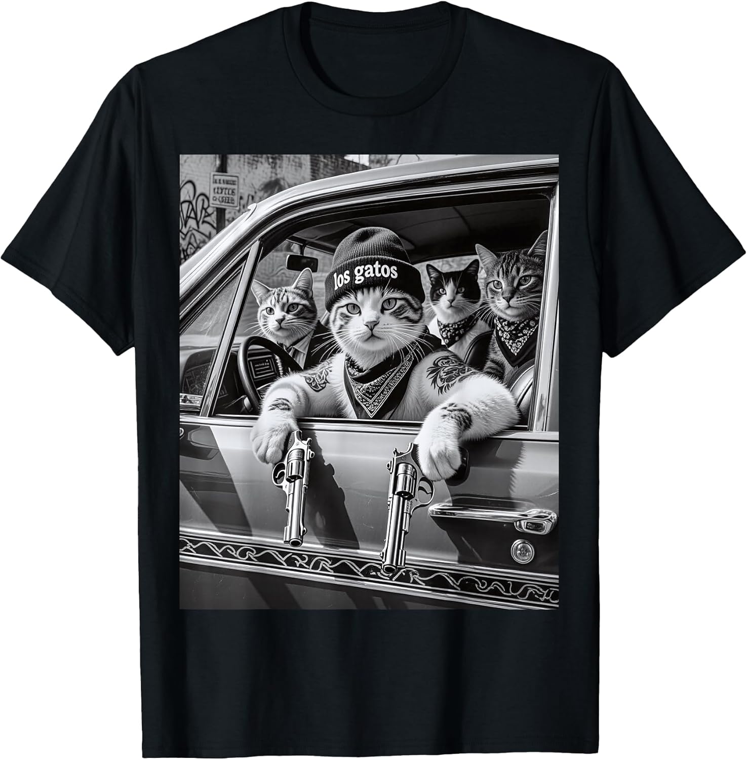 Funny Gangster Cats Urban Barrio Street Design Los Gatos T-Shirt