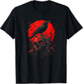Black Gothic Raven Skull Red Moon Graphic Black Crow T-Shirt
