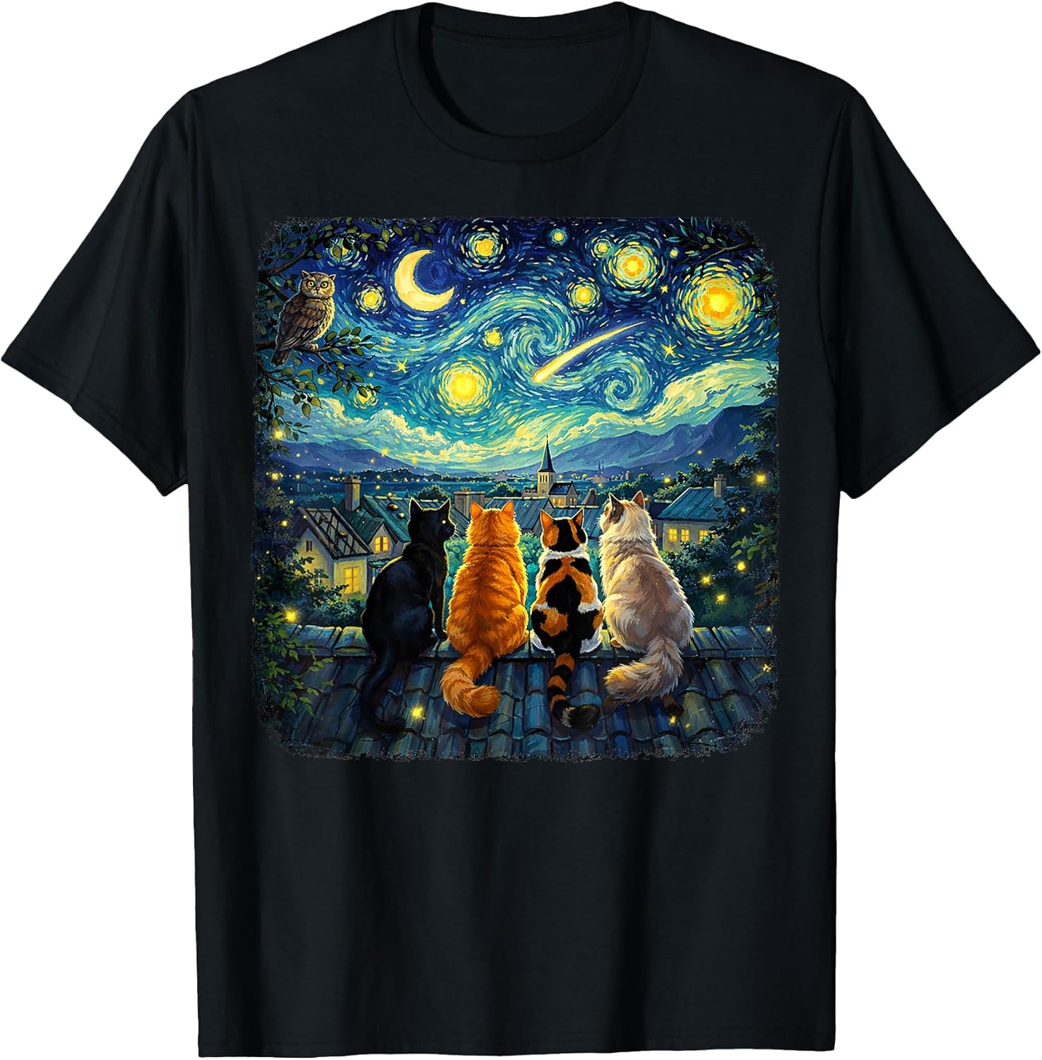 Cat Starry Night Van Gogh Cats Funny Gifts for Men Women Kid T-Shirt