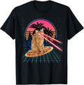 Cat Riding Pizza Laser Eyes 80s Cat In Space Cats Lovers T-Shirt