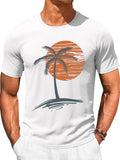 Mens Short Sleeve T-Shirts Crew Neck Casual Shirt Summer Beach Palm Tree Vintage Hawaiian Tees