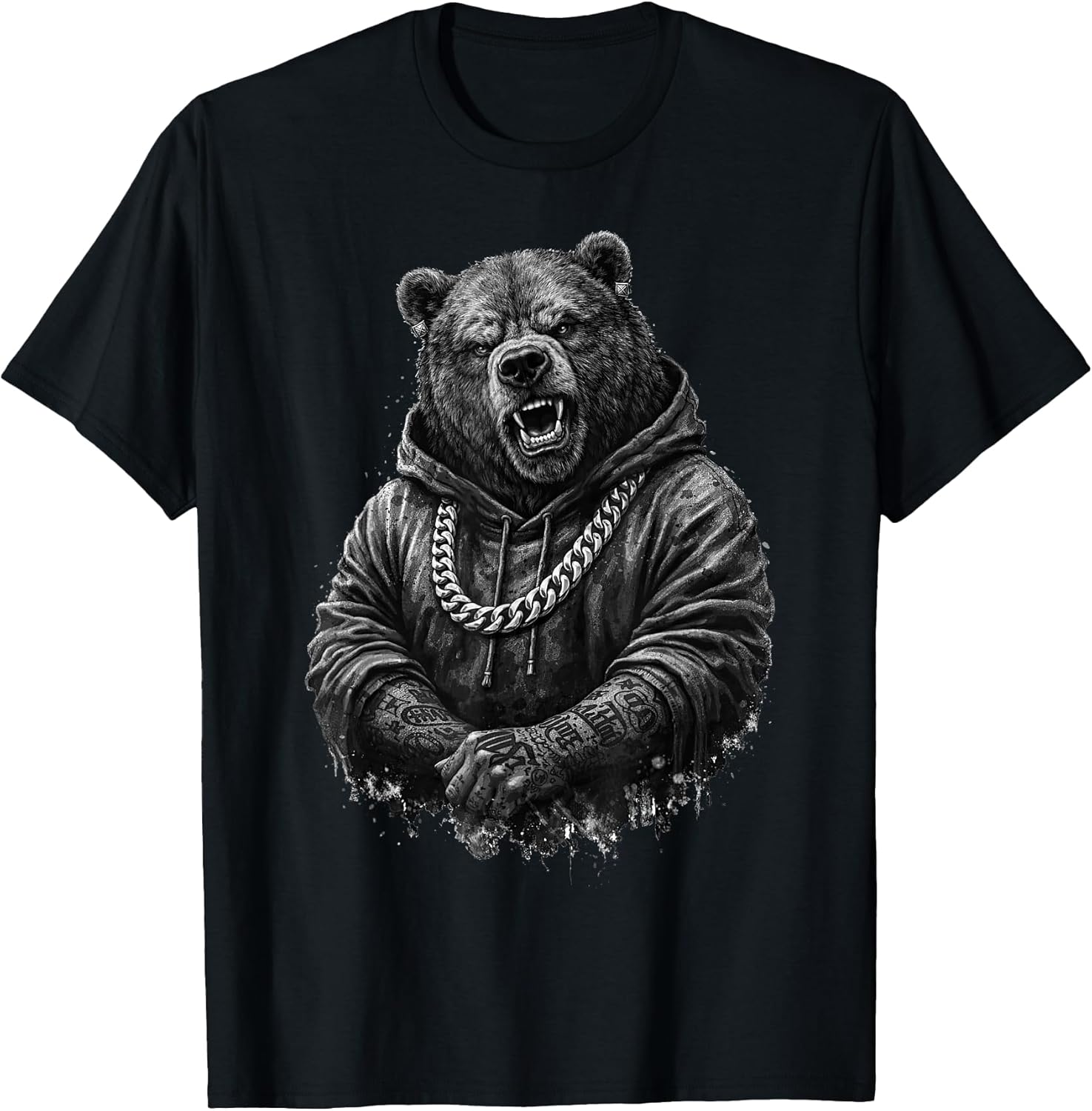 Gangster Bear Tattoo Hip Hop Animal Punk Rap Urban T-Shirt