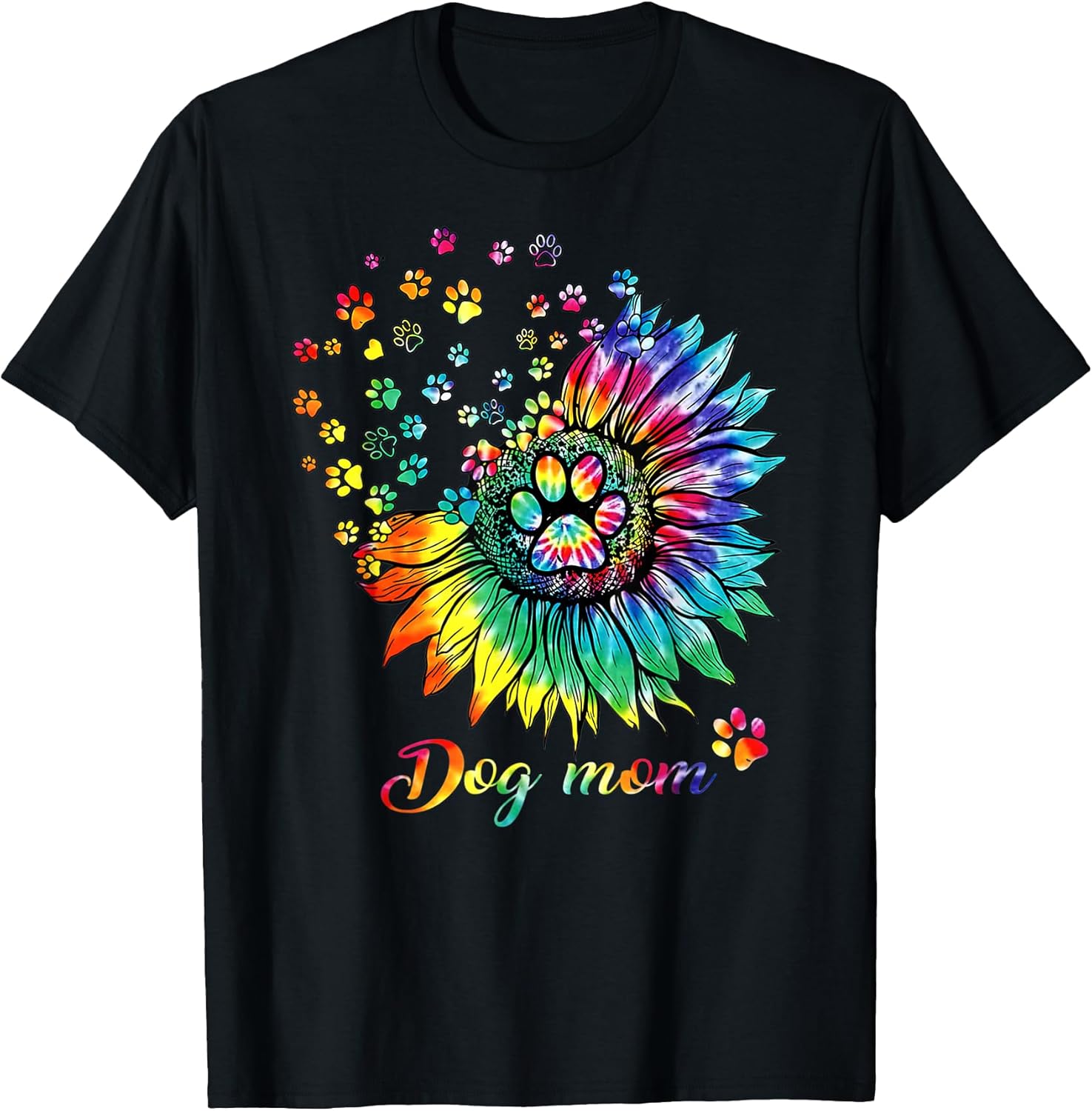 Dog Mom Spiral Dog Paws Prints Tie Dye, Hippie Dog