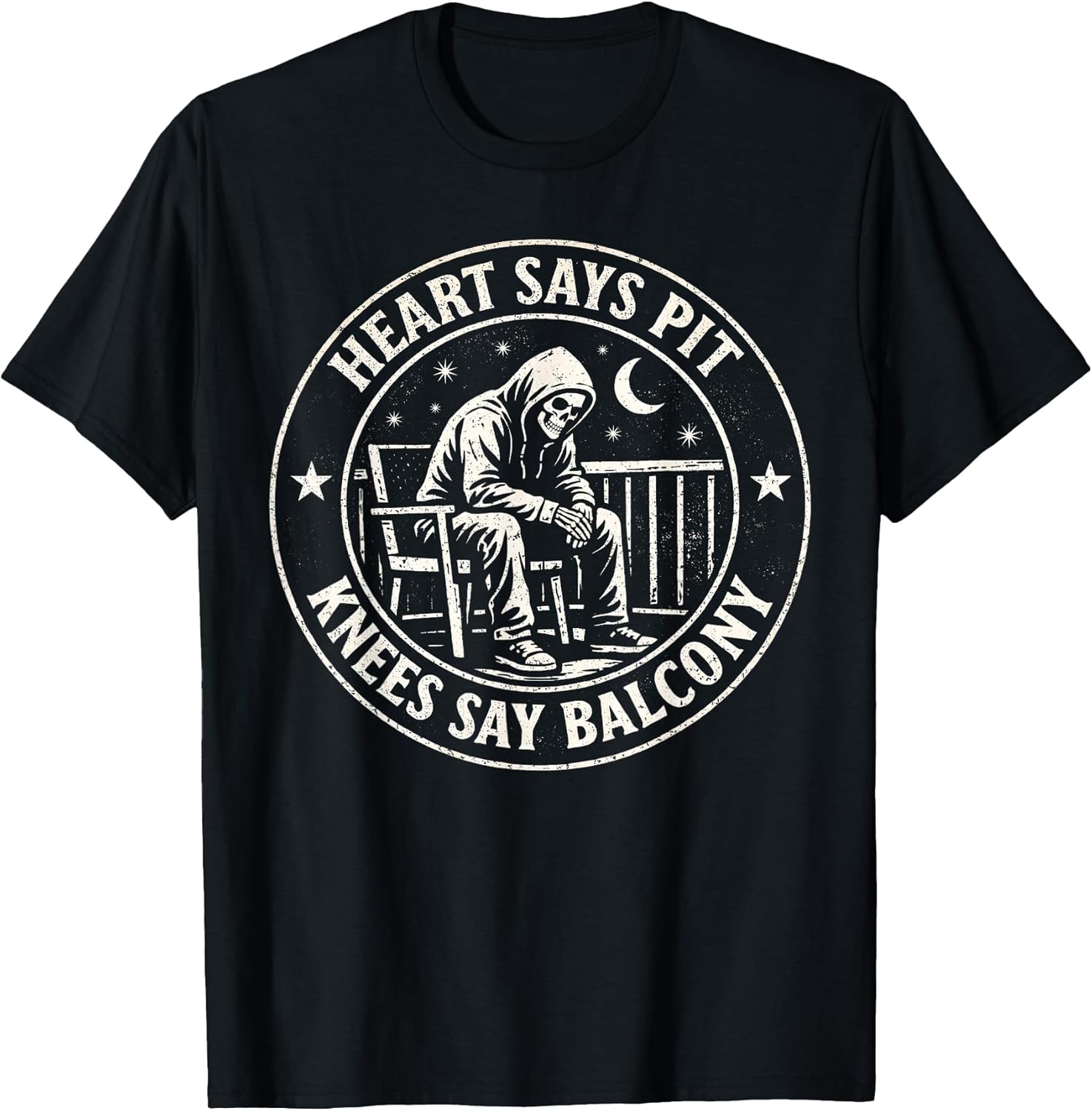 Heart Says Pit Knees Say Balcony Funny Old Punk Rock Concert T-Shirt