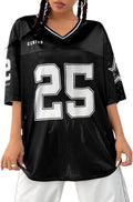 Jersey Shirts for Women Y2K Graphic Tees Oversized Streetwear T Shirt V Neck Football Jersey