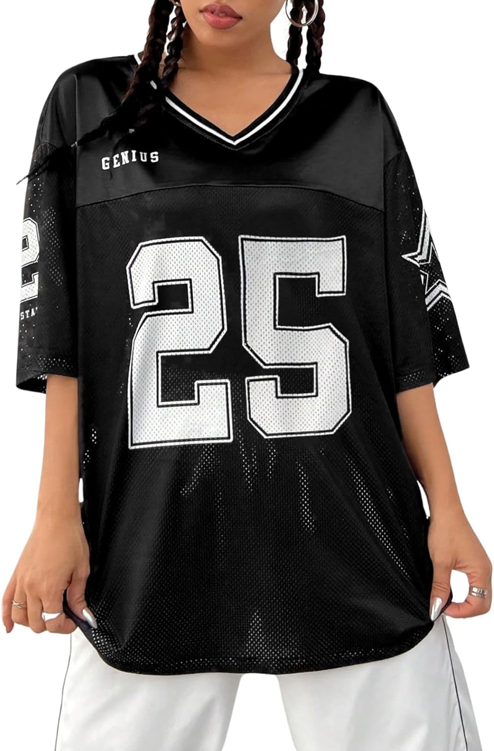 Jersey Shirts for Women Y2K Graphic Tees Oversized Streetwear T Shirt V Neck Football Jersey