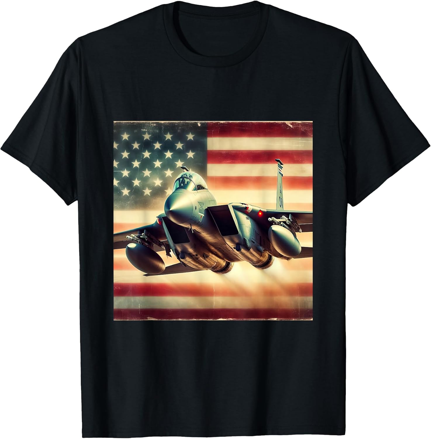 F15 Eagle Jet Fighter Vintage Color American Flag