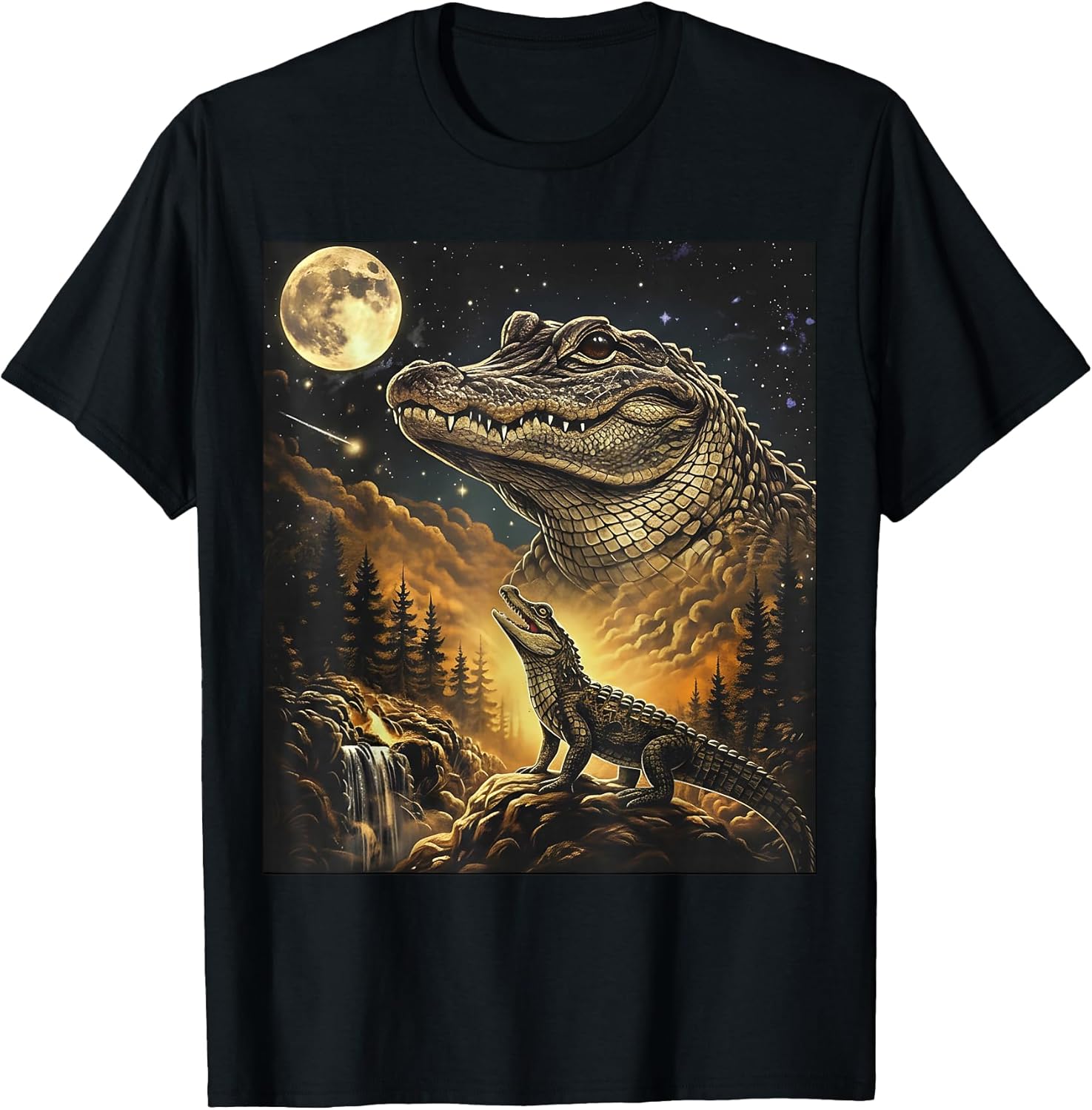 Alligator Howling Moon Shirt Wild Gator Art T-Shirt