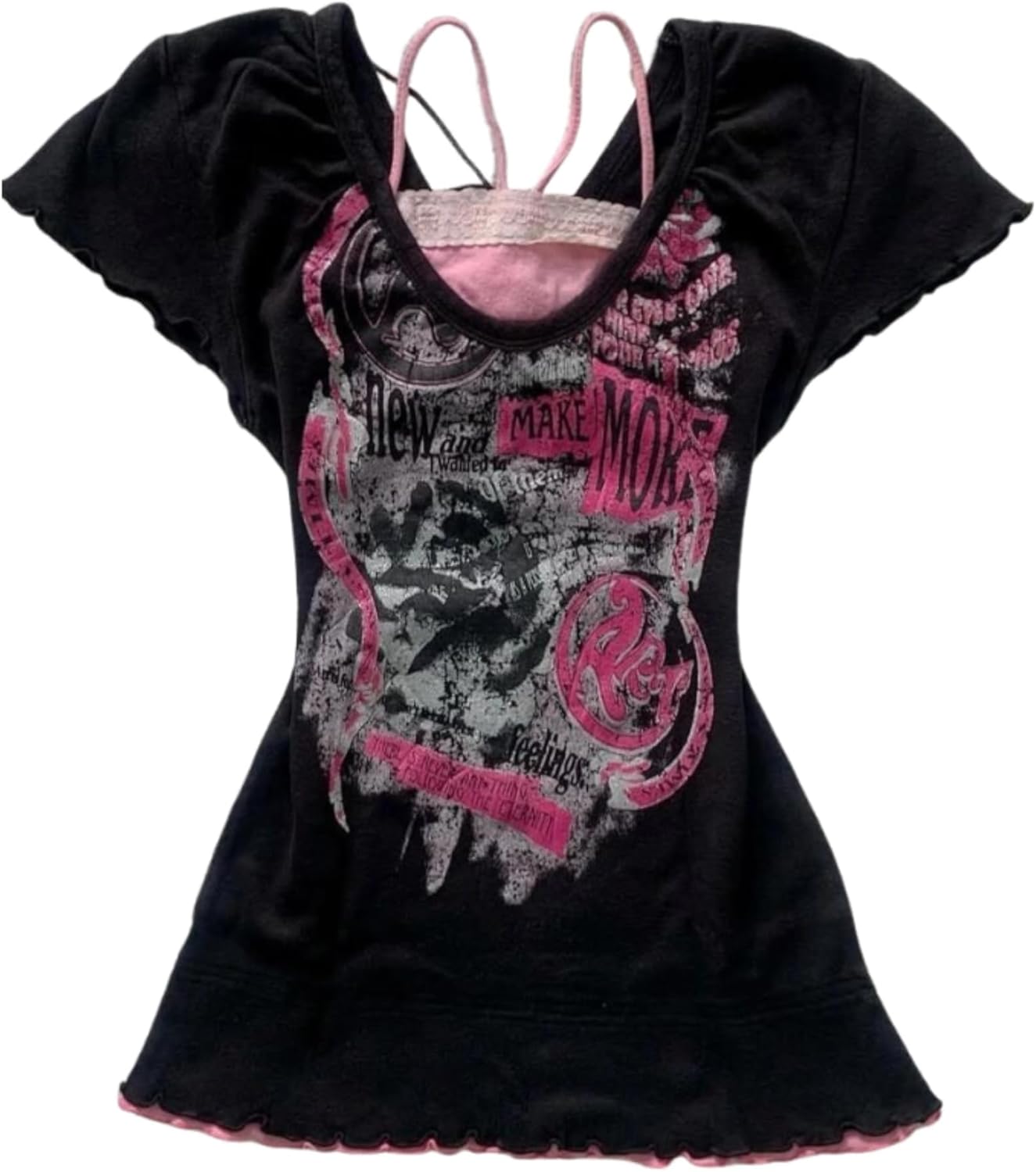 Emo 2000s Grunge Alt Shirt Y2K Vintage Harajuku Cutecore Indie T-Shirts Teen Girl Scene Clothes