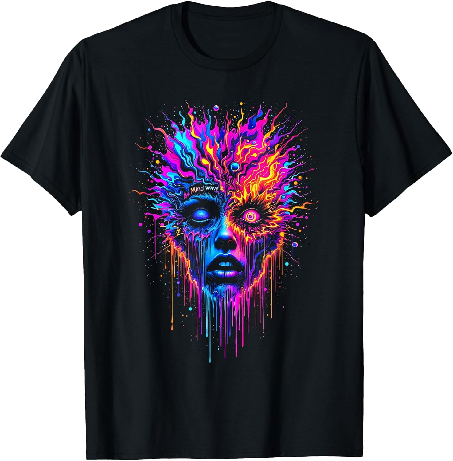 Vibrant Psychedelic Dream Collision Trippy Face Surreal Art T-Shirt