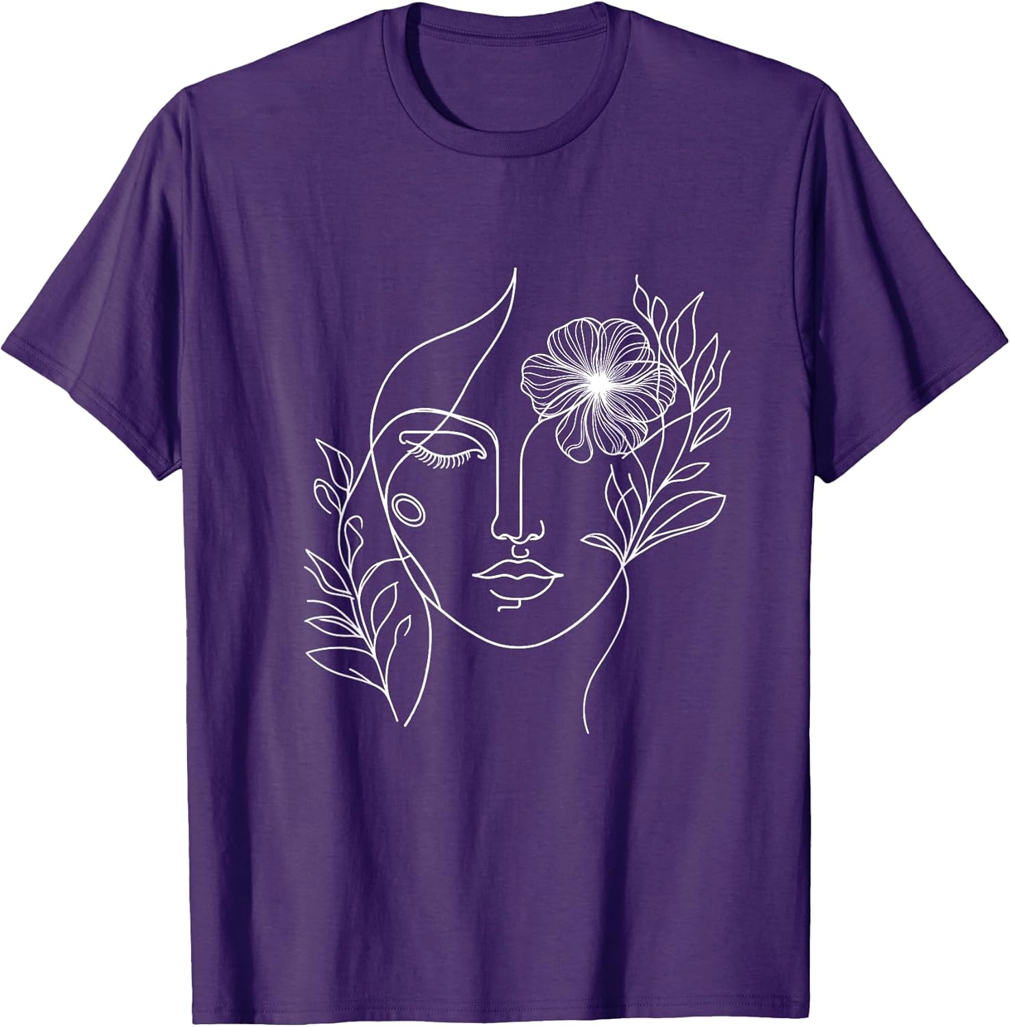 Abstract minimalist woman face line art Floral Artsy Fashion T-Shirt