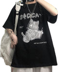Women's Goth T-Shirt Summer Graphic Harajuku Gothic Creepy Cat Print Novelty Short Sleeve Top