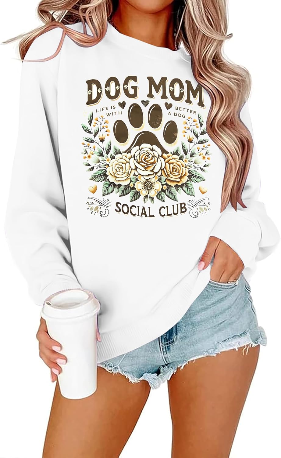 Dog Mom Sweatshirt Women Dog Mama Graphic Shirt Cute Paw Shirts Puppy Lover Pullover Casual Long Sleeve Tee Tops