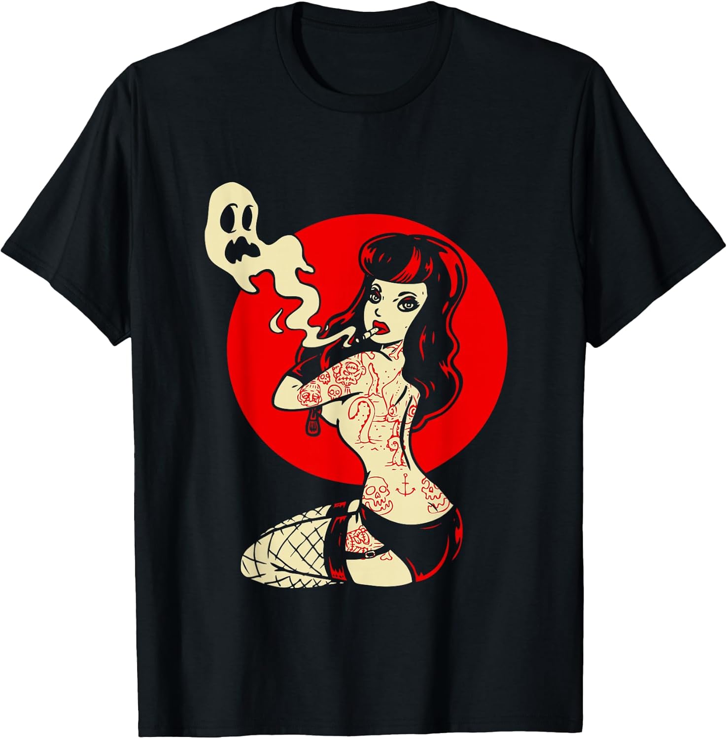 Horror Pinup Sexy Goth Girl Burlesque - Psychobilly Punk Art T-Shirt