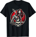 Tattoo Goth Pin-up Girl with Skull Vintage Horror Rockabilly T-Shirt