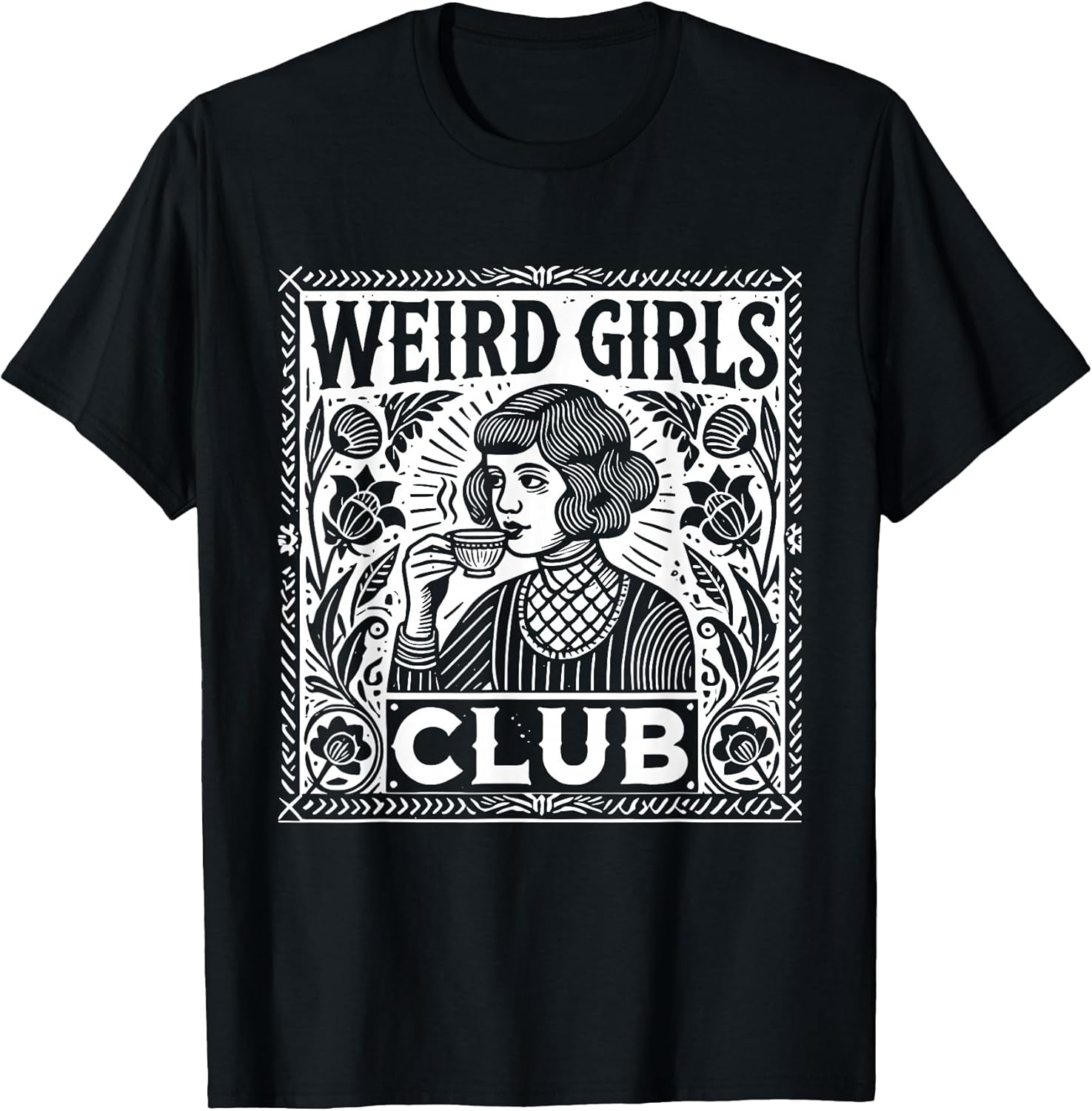 Weird Girls Club Vintage Linocut Retro Introvert Aesthetic T-Shirt