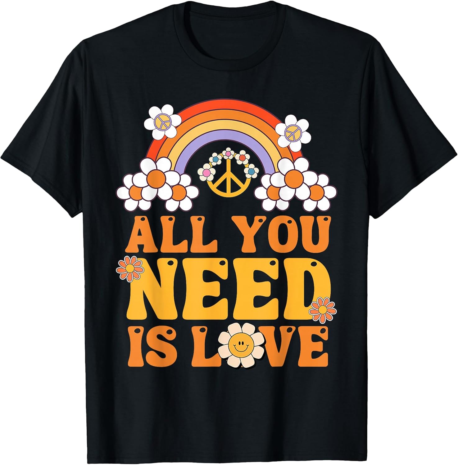 Love Peace Sign 60s 70s Outfit Hippie Costume Women Girls T-Shirt