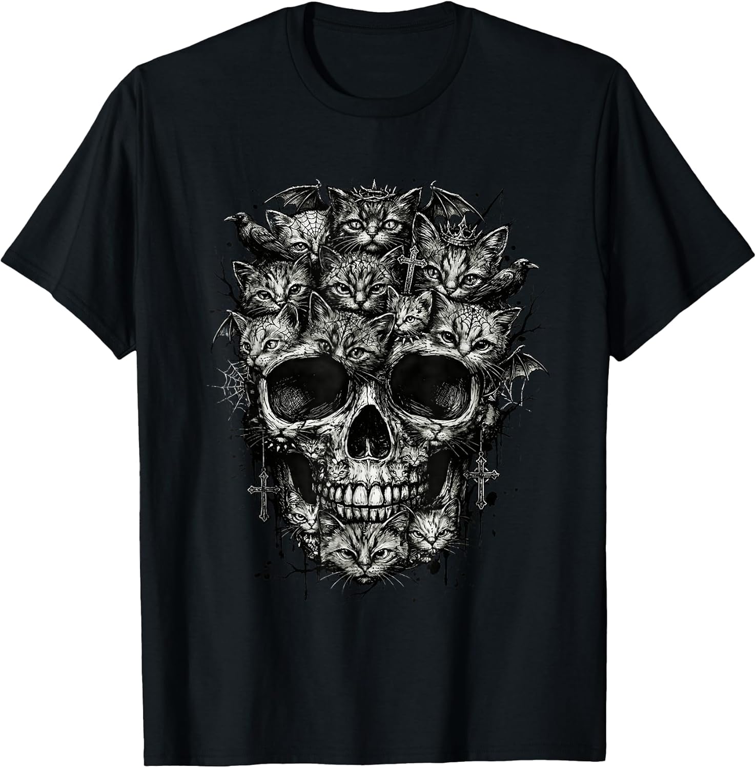 Cats Skull, Kitten Goth Alt Punk Weirdcore Halloween Art T-Shirt