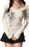 Y2k Fairy Grunge Shirts for Women Gothic Vintage Aesthetic Graphic Clothes Emo Alt Punk Goth Fashion Tops